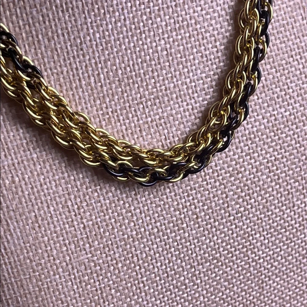 VTG Monet Alternating Gold Tone & Black Enamel Rope Chain Necklace Signed 24